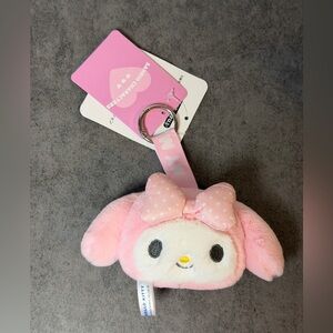 Sanrio My Melody Pink Plush Key Ring with Polka Dot Bow
